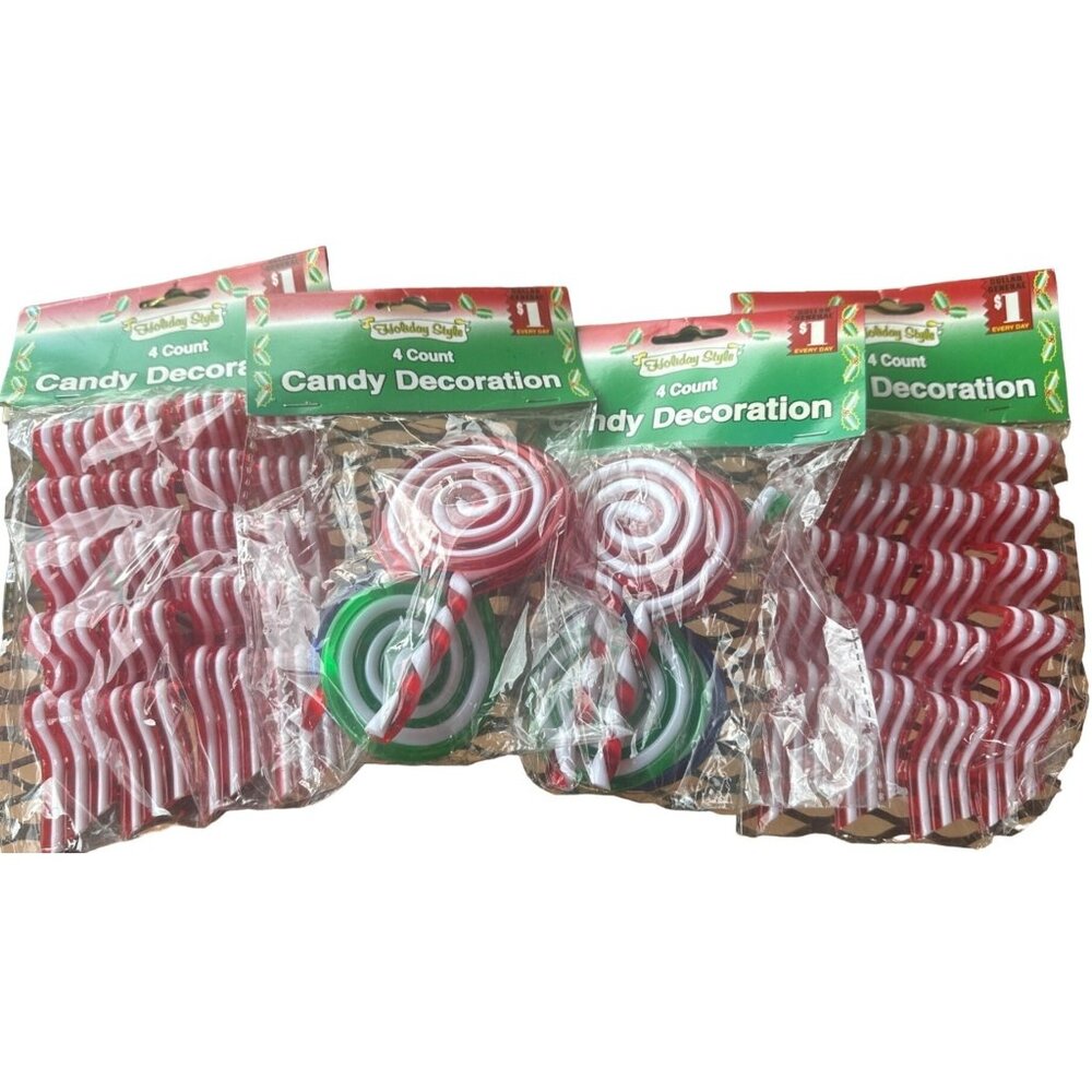 Four 4-pack Dolgencorp, Inc. Multicolored Striped Plastic Candy Decorations-NEW